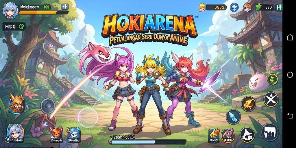 Tangkapan layar HOKIARENA yang menunjukkan aksi pertarungan karakter anime.