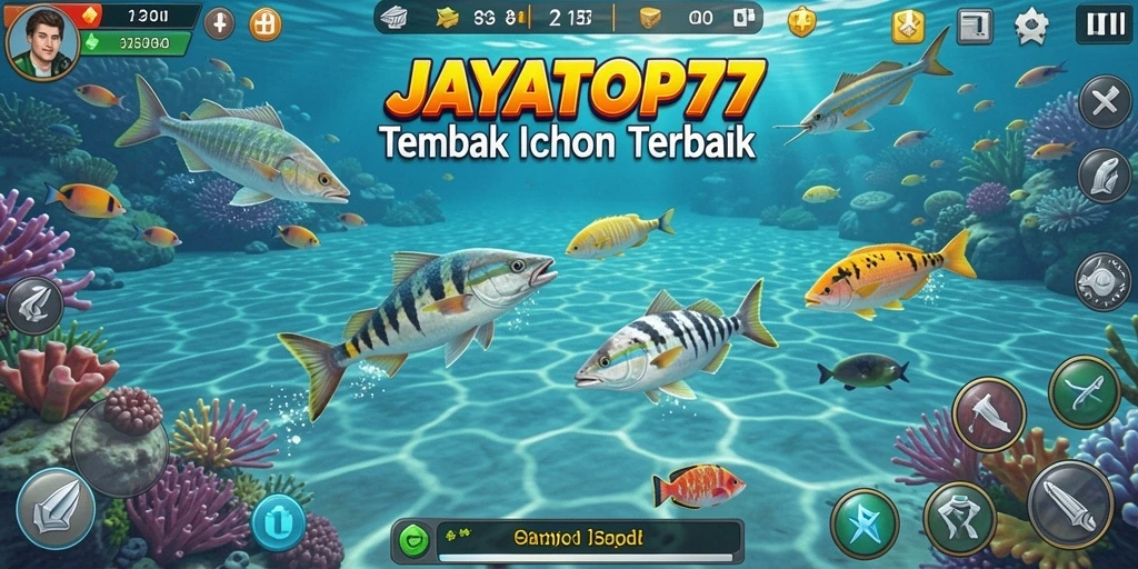 Tampilan gameplay JAYATOP77 yang seru dengan ikan berwarna-warni.