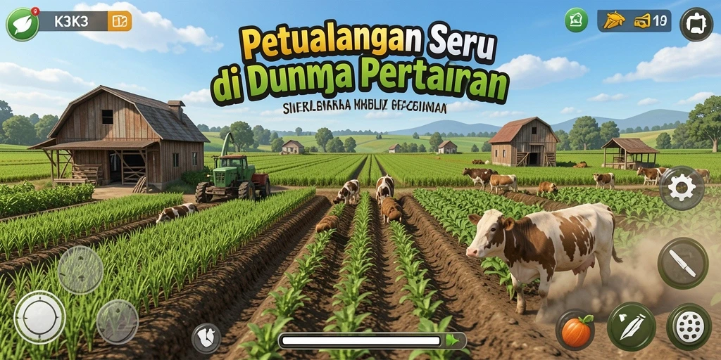 Tampilan menarik dari gameplay K3K3 saat mengelola lahan pertanian.