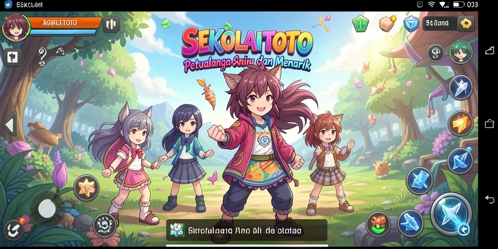 Tampilan gameplay SEKOLAHTOTO yang penuh warna dan dinamis.