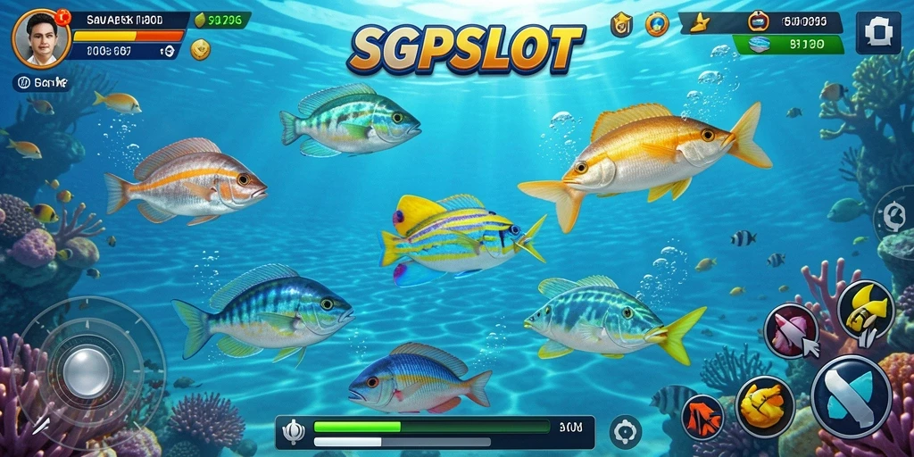 Tangkapan layar gameplay seru di SGPSLOT, menunjukkan aksi tembak ikan.